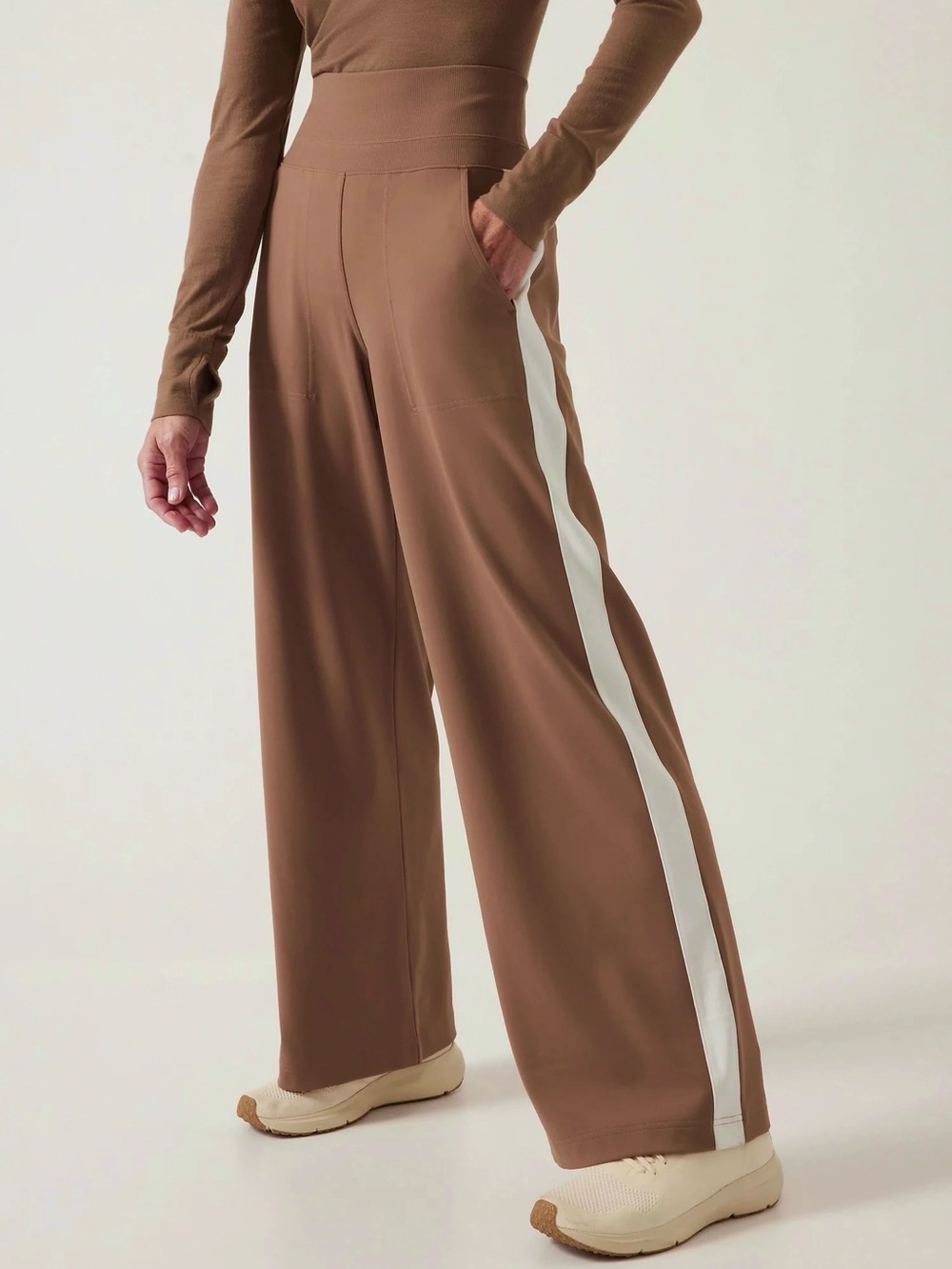 Bailey 44 Brown Wide-Leg Track Pants with White Side Stripe